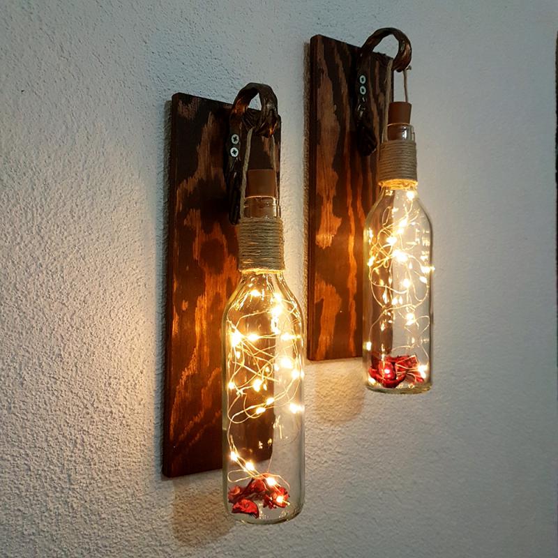 Led Işıklı, Ceviz Renkli Duvar Aplik, 2’li Set