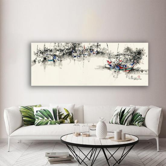 BOATS ON RIVER - Laminasyonlu Kanvas Tablo