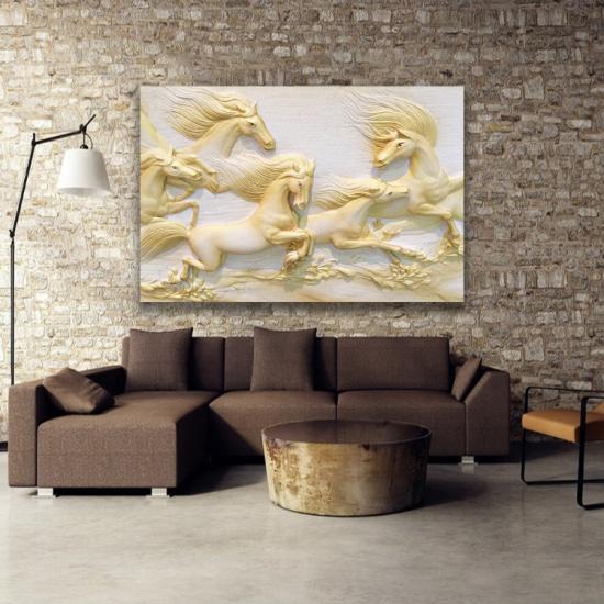 GOLD HORSES - Sim İşlemeli Kanvas Tablo