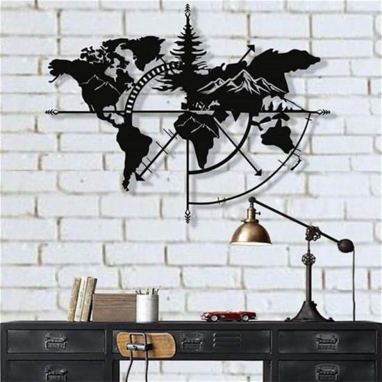 Dağlı Dünya Haritası Metal Duvar Dekoru
