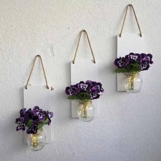Led Işıklı, Mor Menekşe Çiçekli Duvar Dekoru