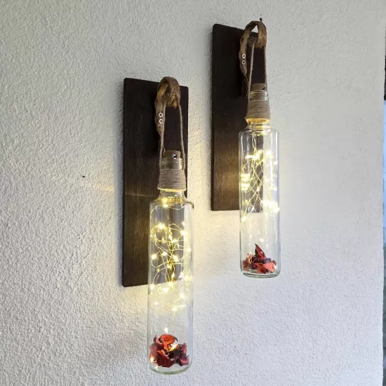 Led Işıklı, Ceviz Renkli Duvar Aplik, 2’li Set