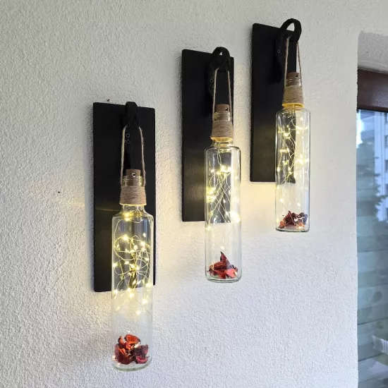 Led Işıklı, Mat Siyah Renkli Duvar Aplik, 3 lü Set