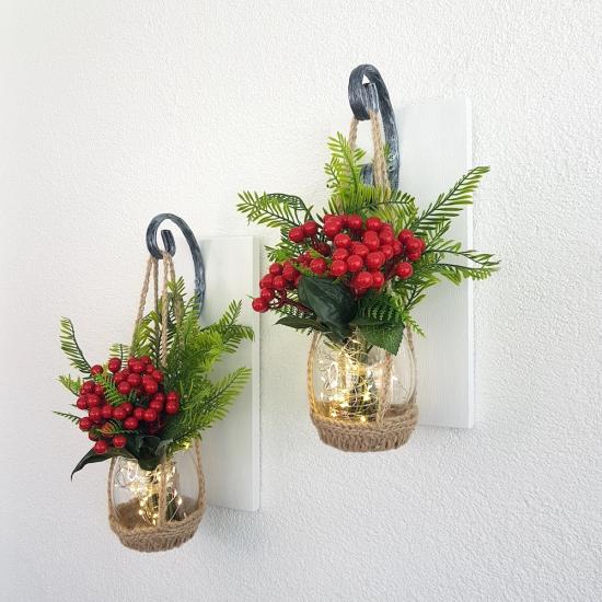 Duvar Dekoru, Led Işıklı, Kokina Yılbaşı Çiçeği, Beyaz Aplik İkili Set