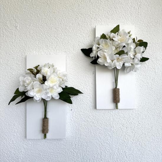 Beyaz Yasemin Çiçekli Duvar Dekoru Beyaz İkili Set
