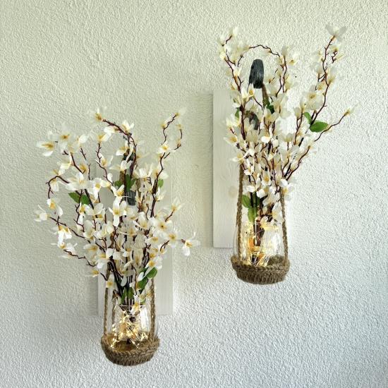 Duvar Dekoru, Led Işıklı, Beyaz Sakura Çiçekli