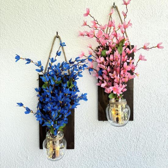 Led Işıklı Pembe ve Mavi Sakura Çiçek Duvar Dekoru