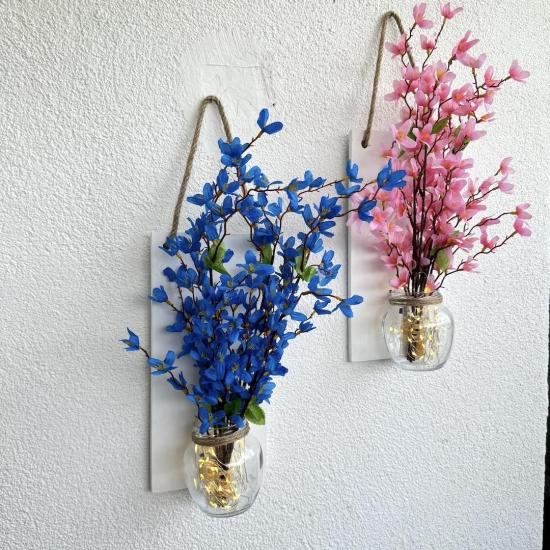 Led Işıklı Pembe ve Mavi Sakura Çiçek Duvar Dekoru