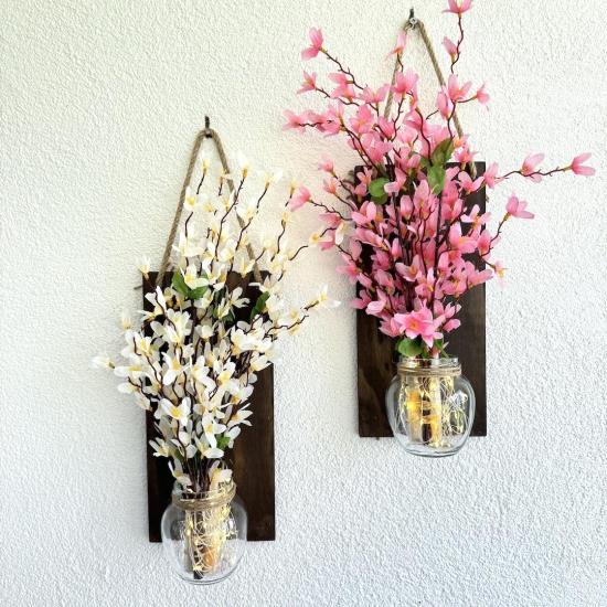 Led Işıklı Pembe ve Beyaz Sakura Çiçek Duvar Dekor
