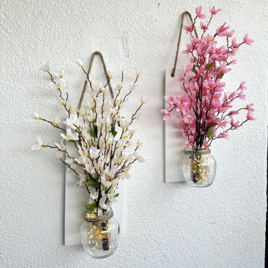 Led Işıklı Pembe ve Beyaz Sakura Çiçek Duvar Dekor