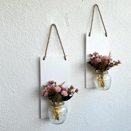 Led Işıklı Pembe Karanfil Çiçek Duvar Dekoru Beyaz