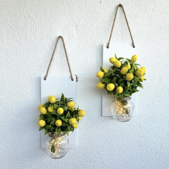 Led Işıklı, Limon Çiçekli Duvar Dekoru Beyaz