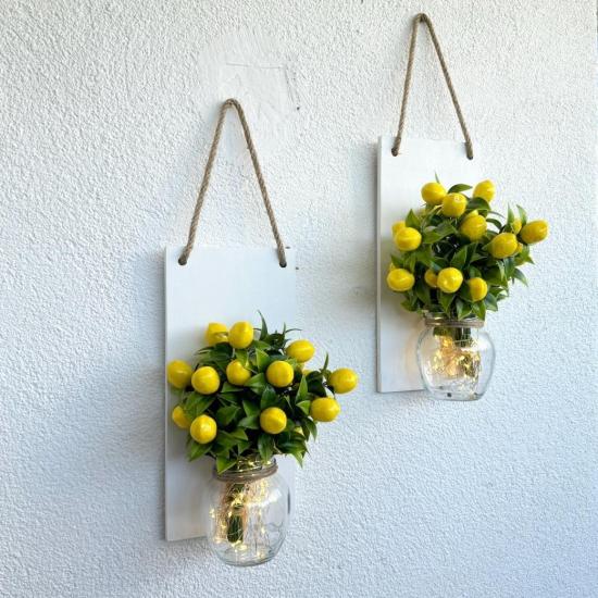 Led Işıklı, Limon Çiçekli Duvar Dekoru Beyaz