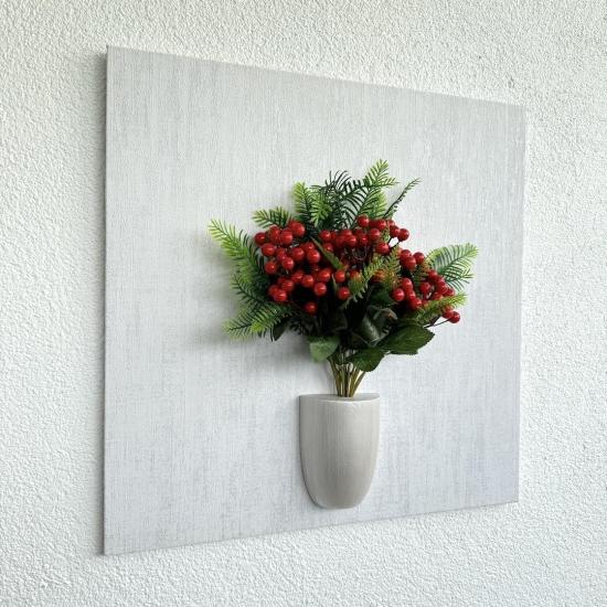 Kabartma Dokulu, Kırmızı Kokina Çiçekli 3D Tablo