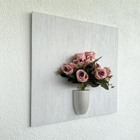 Kabartma Dokulu, Pembe Gül Çiçekli 3D Tablo