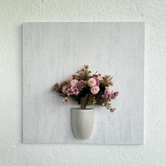 Kabartma Dokulu, Pembe  Karanfil Çiçekli 3D Tablo