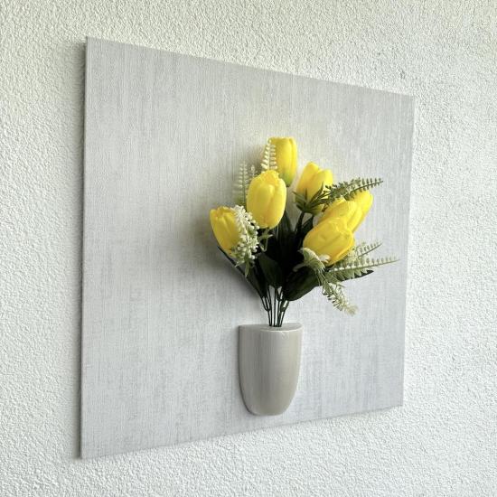 Kabartma Dokulu, Sarı Lale Çiçekli 3D Tablo