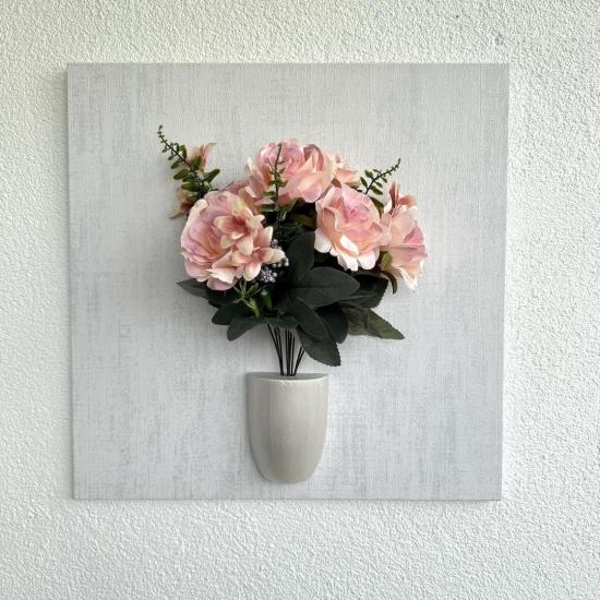 Kabartma Dokulu, Pudra Pembe Gül Çiçekli 3D Tablo
