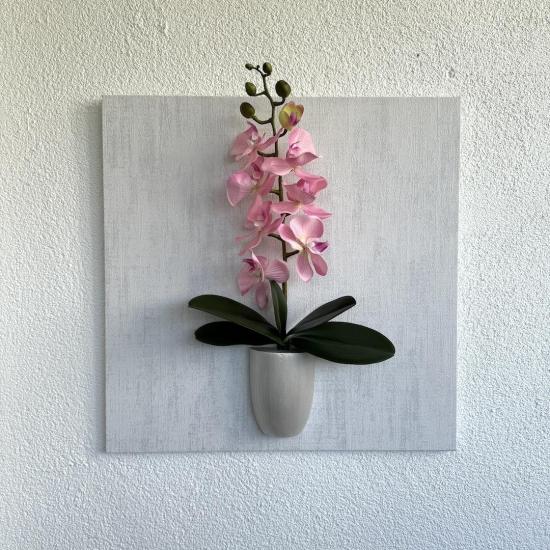 Kabartma Dokulu, Pembe Orkide Çiçekli 3D Tablo