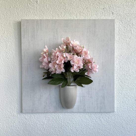 Kabartma Dokulu, Pembe Yasemin Çiçekli 3D Tablo