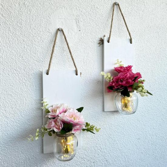 Led Işıklı, Fuşya ve Pembe Yıldız Çiçekli Dekor