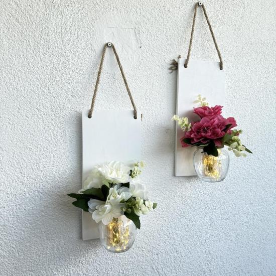 Led Işıklı, Beyaz ve Fuşya Yıldız Çiçekli Dekor