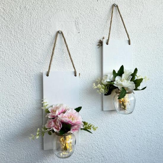 Led Işıklı, Beyaz ve Pembe Yıldız Çiçekli Dekor