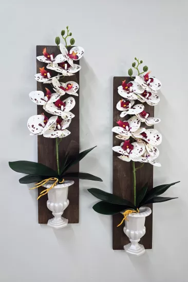 Islak Orkide Çiçekli Boy Duvar Dekoru Ceviz