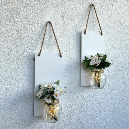 Led Işıklı, Beyaz Papatya Çiçekli Duvar Dekoru