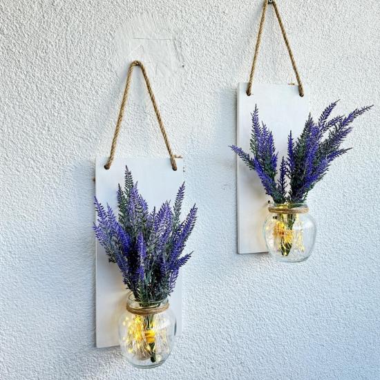 Led Işıklı, Mor Lavanta Çiçekli Duvar Dekoru