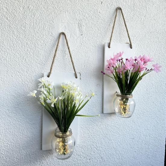 Led Işıklı, Pembe ve Beyaz Nergis Çiçekli Dekor