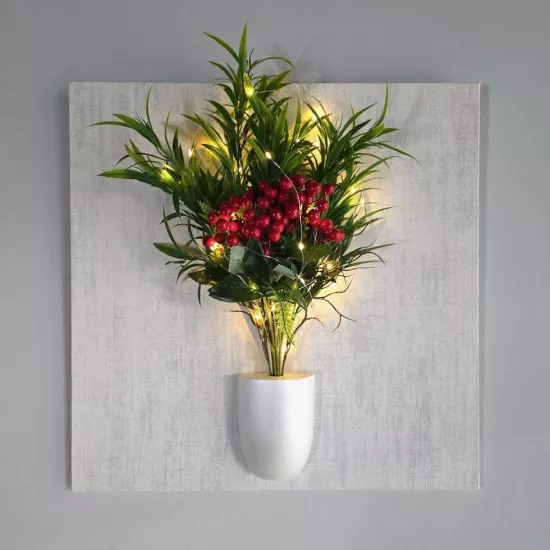 Led Işıklı ve Yılbaşı Kokina Çiçekli Tablo