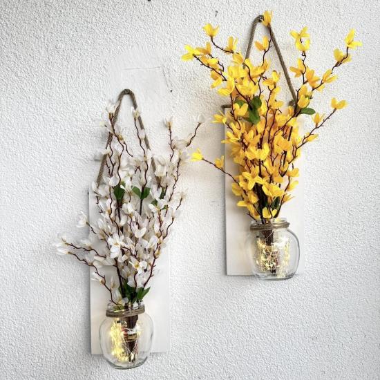 Led Işıklı, Sarı ve Beyaz Sakura Çiçekli Dekor