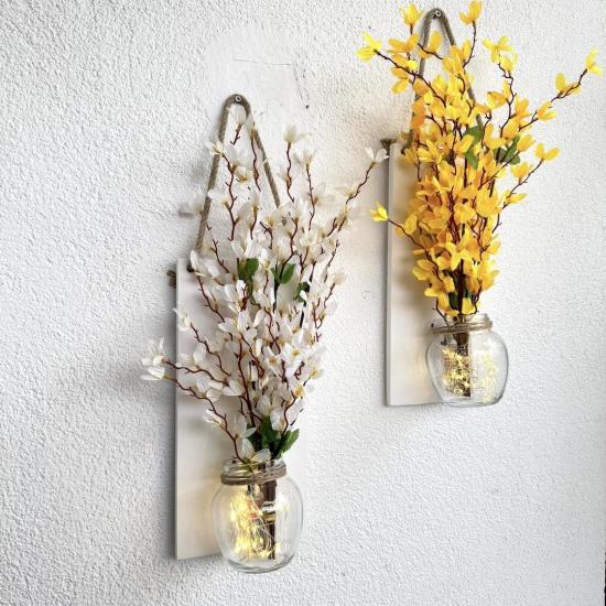 Led Işıklı, Sarı ve Beyaz Sakura Çiçekli Dekor
