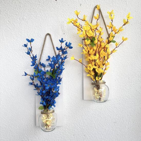 Led Işıklı, Sarı ve Mavi Sakura Çiçekli Dekor