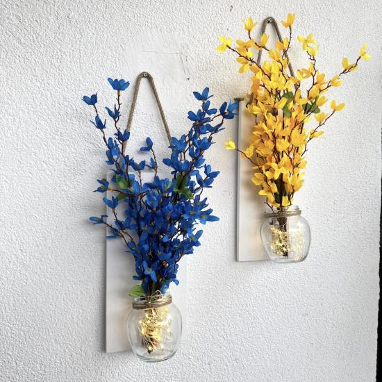 Led Işıklı, Sarı ve Mavi Sakura Çiçekli Dekor