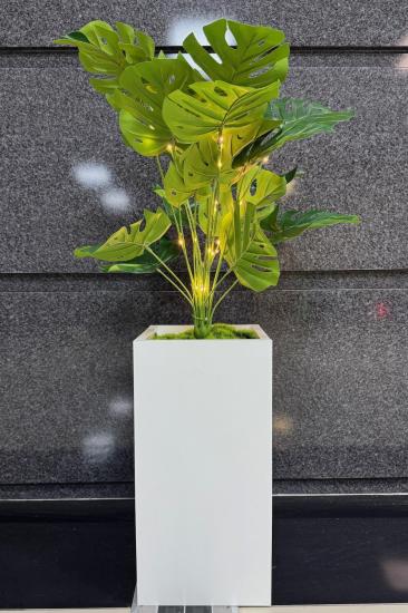 Devetabanı Çiçekli, Led Işıklı, Beyaz Saksı 115cm