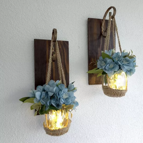 Duvar Dekoru Led Işıklı Mavi Yasemin Çiçekli Aplik