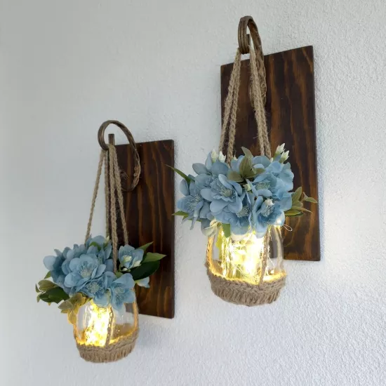 Duvar Dekoru Led Işıklı Mavi Yasemin Çiçekli Aplik