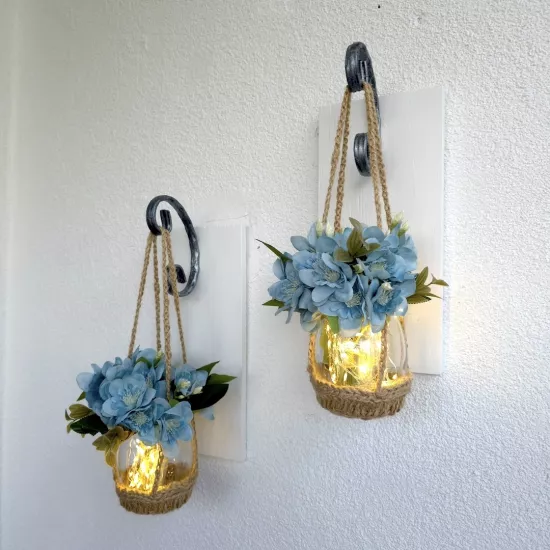 Duvar Dekoru Led Işıklı Mavi Yasemin Çiçekli Aplik