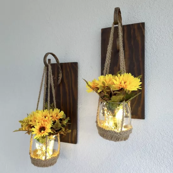 Duvar Dekoru Led Işıklı Sarı Papatya Çiçekli Aplik