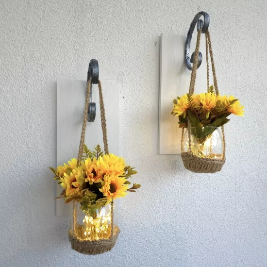 Duvar Dekoru Led Işıklı Sarı Papatya Çiçekli Aplik