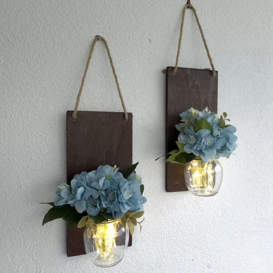 Led Işıklı Mavi Yasemin Çiçekli Duvar Dekoru