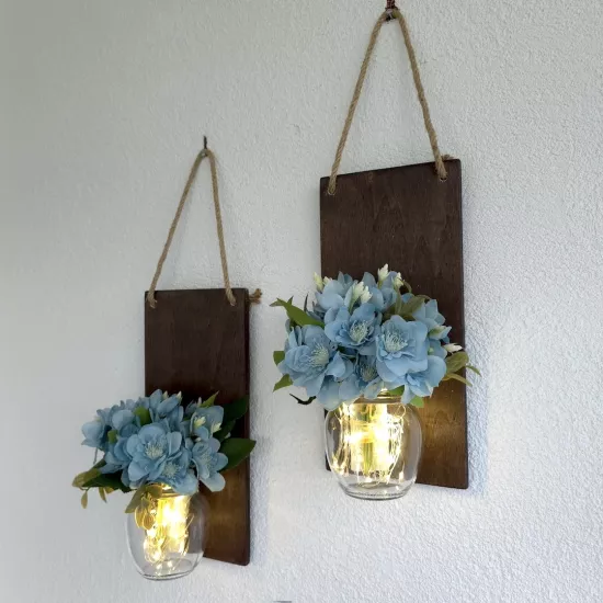 Led Işıklı Mavi Yasemin Çiçekli Duvar Dekoru