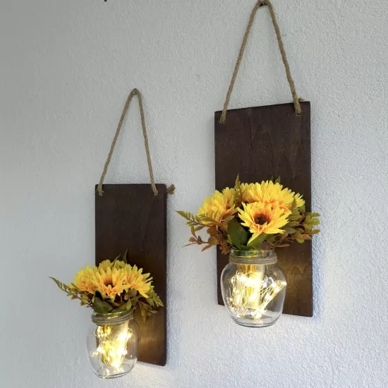 Led Işıklı Sarı Papatya Çiçekli Duvar Dekoru Ceviz