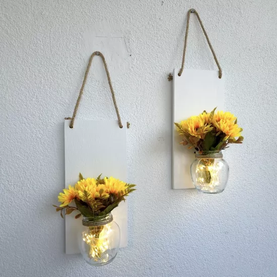 Led Işıklı Sarı Papatya Çiçekli Duvar Dekoru Beyaz