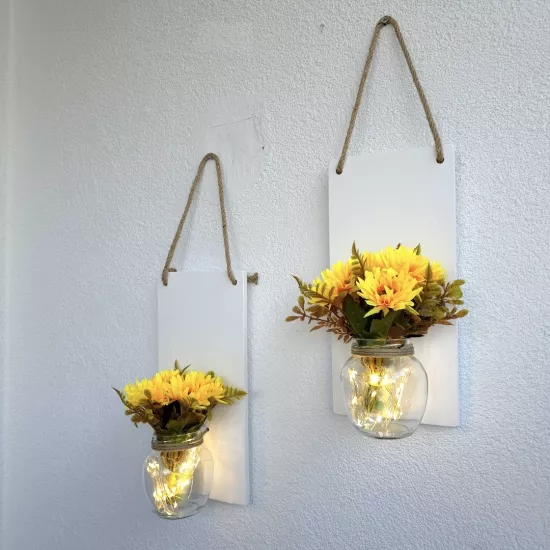 Led Işıklı Sarı Papatya Çiçekli Duvar Dekoru Beyaz