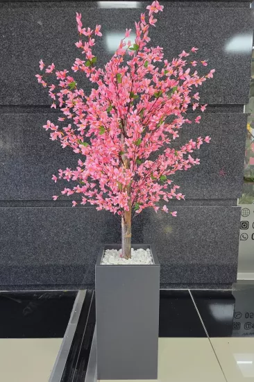 Pembe Sakura Çiçekli Dekoratif Saksı, 140cm