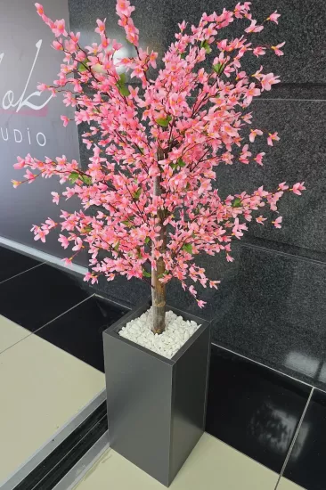 Pembe Sakura Çiçekli Dekoratif Saksı, 140cm