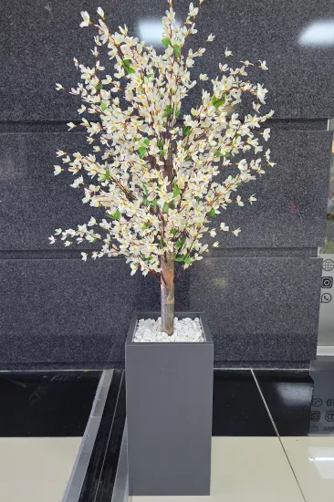 Beyaz Sakura Çiçekli Dekoratif Saksı, 140cm